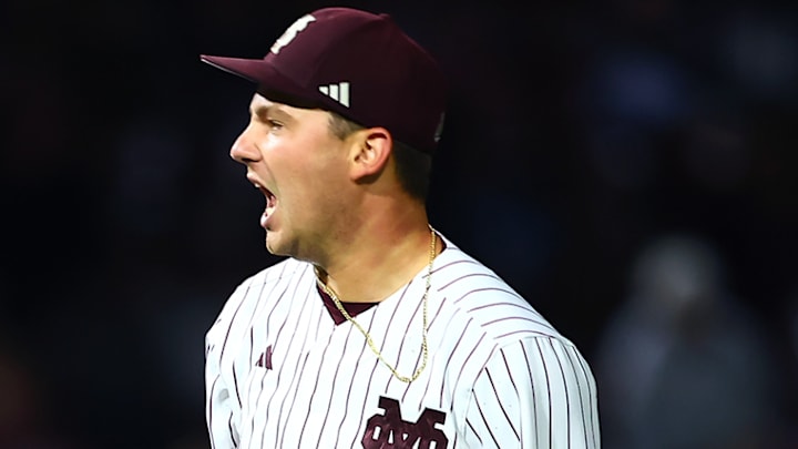 Mississippi State Bulldogs pitcher Karson Ligon after getting a strikeout against the Ole Miss Rebels at Dudy Noble Stadium in Starkville, Miss. Mississippi State Bulldogs pitcher Karson Ligon after getting a strikeout against the Ole Miss Rebels at Dudy Noble Stadium in Starkville, Miss.