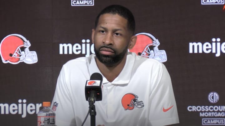 Andrew Berry holds his bye week press conference at the team facility in Berea, OH