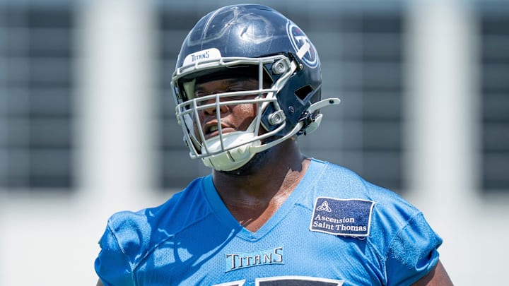 Saahdiq Charles runs through drills during Tennessee Titans practice at Ascension Saint Thomas Sports Park in Nashville, Tenn. Saahdiq Charles runs through drills during Tennessee Titans practice at Ascension Saint Thomas Sports Park in Nashville, Tenn.