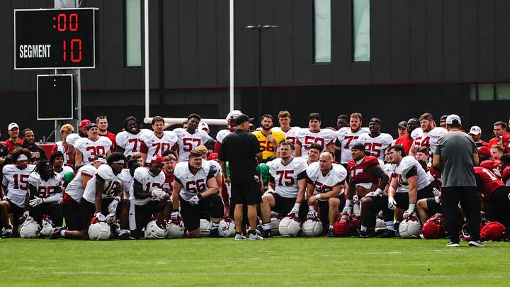 Matt Rhule addresses the team at practice on Sunday. Matt Rhule addresses the team at practice on Sunday.