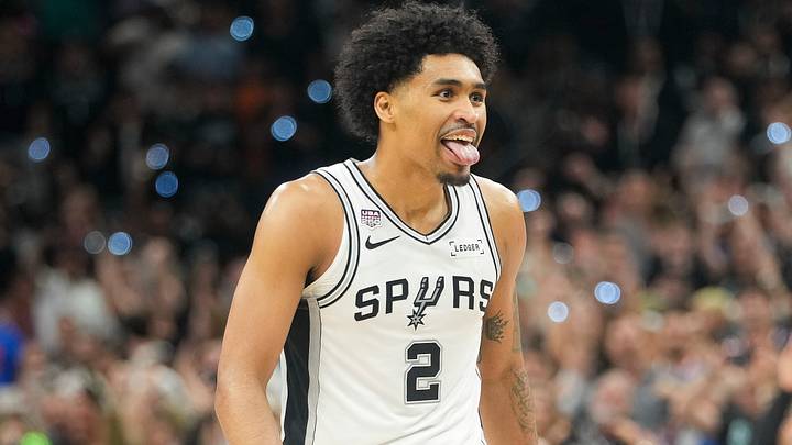 Jun 5, 2026; San Antonio, Texas, USA; San Antonio Spurs guard Dylan Harper (2) reacts in the fourth quarter during game two of the 2026 NBA Finals at Frost Bank Center. Mandatory Credit: Scott Wachter-Imagn Images