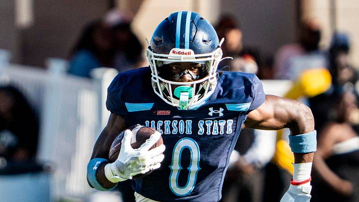 Jackson State running back Travis Terrell Jr. (0) carries the ball.