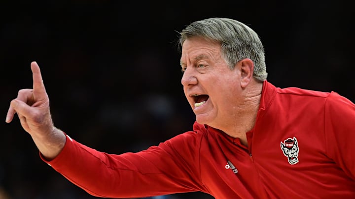 Apr 5, 2024; Cleveland, OH, USA; NC State Wolfpack head coach Wes Moore reacts against the South Carolina Gamecocks in the semifinals of the Final Four of the women's 2024 NCAA Tournament at Rocket Mortgage FieldHouse. Mandatory Credit: Ken Blaze-Imagn Images Apr 5, 2024; Cleveland, OH, USA; NC State Wolfpack head coach Wes Moore reacts against the South Carolina Gamecocks in the semifinals of the Final Four of the women's 2024 NCAA Tournament at Rocket Mortgage FieldHouse. Mandatory Credit: Ken Blaze-Imagn Images