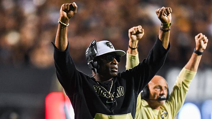 Colorado head coach Deion Sanders reacts during a college football game against Colorado State at Folsom Field on Saturday, Sep. 16, 2023, in Boulder, Colo. Colorado head coach Deion Sanders reacts during a college football game against Colorado State at Folsom Field on Saturday, Sep. 16, 2023, in Boulder, Colo.