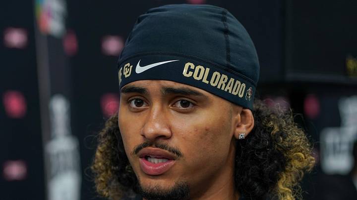Jul 9, 2025; Frisco, TX, USA; Colorado quarterback Julian Lewis speaks with the media during 2025 Big 12 Football Media Days at The Star. 