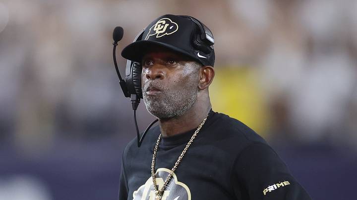 Sep 3, 2026; Atlanta, Georgia, USA;  Colorado Buffaloes head coach Deion Sanders reacts in the first half against the Georgia Tech Yellow Jackets at Bobby Dodd Stadium at Hyundai Field.  Mandatory Credit: Brett Davis-Imagn Images