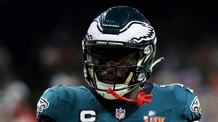 Feb 9, 2025; New Orleans, LA, USA; Philadelphia Eagles wide receiver A.J. Brown (11) reacts after making a catch against the Kansas City Chiefs during the first half of Super Bowl LIX at Caesars Superdome. Mandatory Credit: Geoff Burke-Imagn Images