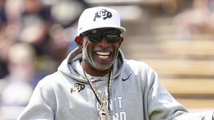 Sep 6, 2025; Boulder, Colorado, USA; Colorado Buffaloes head coach Deion Sanders before the game against the Delaware Fightin Blue Hens at Folsom Field.