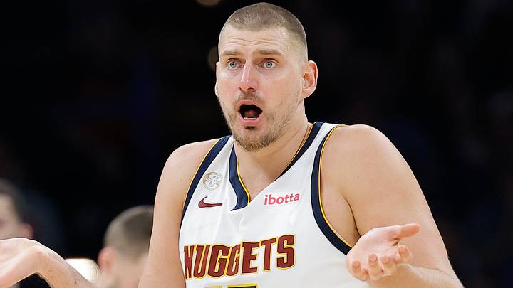 Oct 22, 2026; Oklahoma City, Oklahoma, USA; Denver Nuggets center Nikola Jokic (15) reacts after a play against the Oklahoma City Thunder during the second half at Paycom Center. Mandatory Credit: Alonzo Adams-Imagn Images
