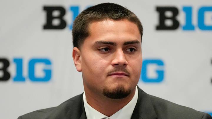 Jul 24, 2025; Las Vegas, NV, USA; USC offensive lineman Elijah Paige speaks to the media during the Big Ten NCAA college football media days at Mandalay Bay Resort. Mandatory Credit: Lucas Peltier-Imagn Images Jul 24, 2025; Las Vegas, NV, USA; USC offensive lineman Elijah Paige speaks to the media during the Big Ten NCAA college football media days at Mandalay Bay Resort. Mandatory Credit: Lucas Peltier-Imagn Images