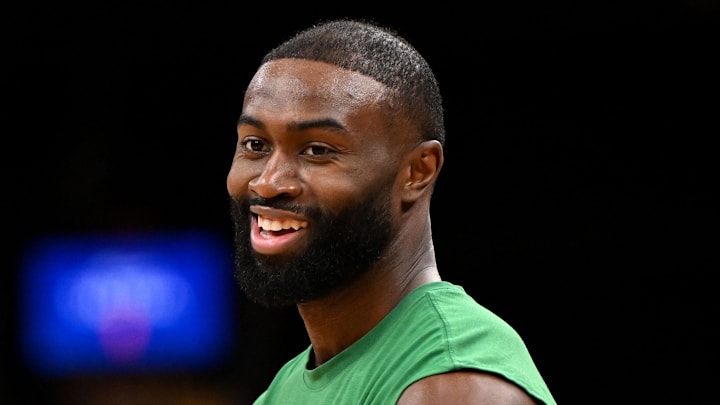Jan 10, 2026; Boston, Massachusetts, USA; Boston Celtics guard Jaylen Brown (7) during warmups before a game against the San Antonio Spurs during the first half at the TD Garden. Mandatory Credit: Brian Fluharty-Imagn Images