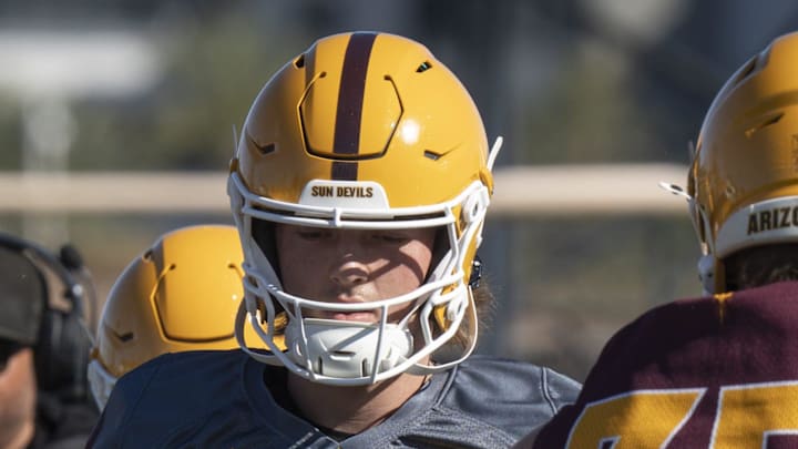 Cutter Boley (#8 QB) during ASU football practice at Kajikawa Practice fields in Tempe, Arizona, on March 19, 2026. Cutter Boley (#8 QB) during ASU football practice at Kajikawa Practice fields in Tempe, Arizona, on March 19, 2026.
