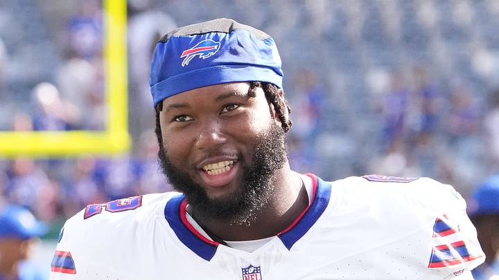 Sep 14, 2025; East Rutherford, New Jersey, USA;  Buffalo Bills center Sedrick Van Pran-Granger (62) after the game against the New York Jets at MetLife Stadium. Mandatory Credit: Robert Deutsch-Imagn Images