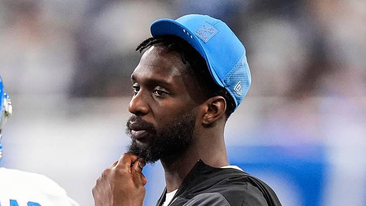Detroit Lions safety Kerby Joseph (31), right, talks to safety Daniel Thomas (2) at a timeout against Dallas Cowboys during the second half at Ford Field in Detroit on Thursday, Dec. 4, 2025.