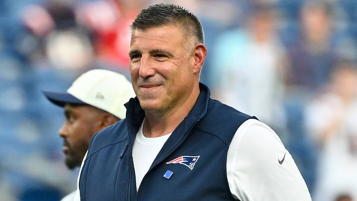 Aug 13, 2026; Foxborough, Massachusetts, USA; New England Patriots head coach Mike Vrabel looks on before a game against the Indianapolis Colts at Gillette Stadium. Mandatory Credit: Eric Canha-Imagn Images