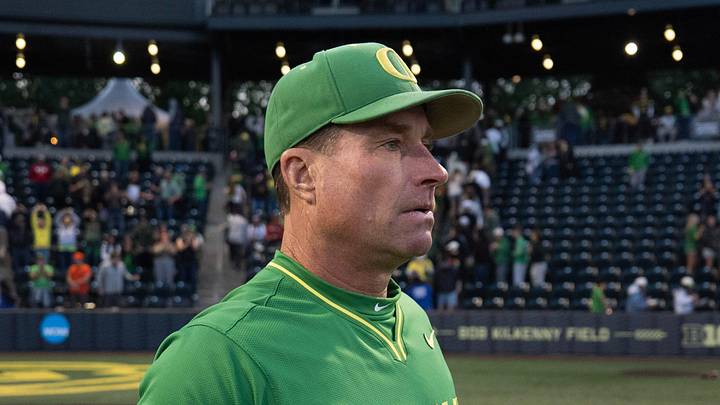 Oregon head coach Mark Wasikowski leaves the field after the win over Washington State on day two of the NCAA Eugene Regional Tournament at PK Park n Eugene May 30, 2026.