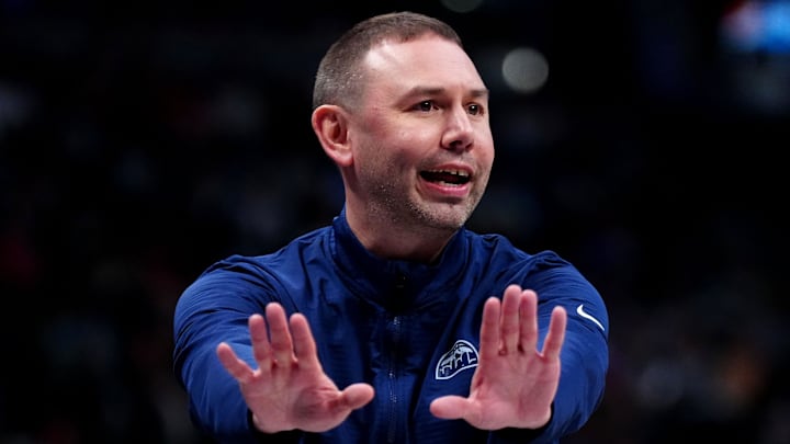 Apr 10, 2026; Denver, Colorado, USA; Denver Nuggets head coach David Adelman calls out in the second half against the Oklahoma City Thunder at Ball Arena. Mandatory Credit: Ron Chenoy-Imagn Images Apr 10, 2026; Denver, Colorado, USA; Denver Nuggets head coach David Adelman calls out in the second half against the Oklahoma City Thunder at Ball Arena. Mandatory Credit: Ron Chenoy-Imagn Images