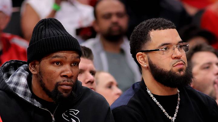 May 1, 2026; Houston, Texas, USA; Houston Rockets forward Kevin Durant (7) and Houston Rockets guard Fred VanVleet (5) sit on the bench against the Los Angeles Lakers during the third quarter of game six of the first round of the 2026 NBA Playoffs at Toyota Center. Mandatory Credit: Erik Williams-Imagn Images May 1, 2026; Houston, Texas, USA; Houston Rockets forward Kevin Durant (7) and Houston Rockets guard Fred VanVleet (5) sit on the bench against the Los Angeles Lakers during the third quarter of game six of the first round of the 2026 NBA Playoffs at Toyota Center. Mandatory Credit: Erik Williams-Imagn Images