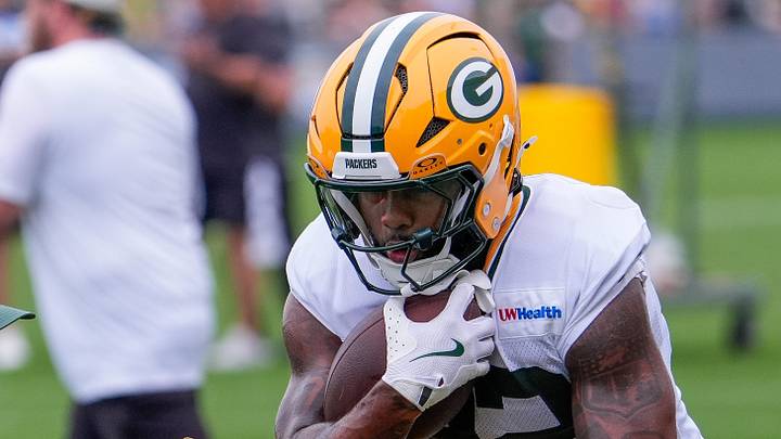 Green Bay Packers running back Pierre Strong Jr. is shown at training camp. Green Bay Packers running back Pierre Strong Jr. is shown at training camp.