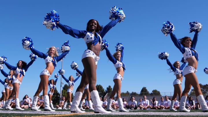Dallas Cowboys cheerleaders perform at youth clinic at Channel Islands High School. 