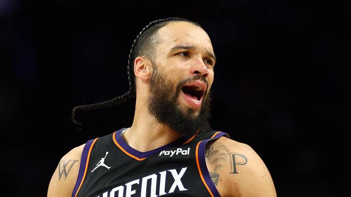 Apr 27, 2026; Phoenix, Arizona, USA; Phoenix Suns forward Dillon Brooks (3) against the Oklahoma City Thunder during game four of the first round of the 2026 NBA Playoffs at Mortgage Matchup Center. Mandatory Credit: Mark J. Rebilas-Imagn Images
Apr 27, 2026; Phoenix, Arizona, USA; Phoenix Suns forward Dillon Brooks (3) against the Oklahoma City Thunder during game four of the first round of the 2026 NBA Playoffs at Mortgage Matchup Center. Mandatory Credit: Mark J. Rebilas-Imagn Images