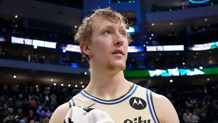 Milwaukee Bucks guard AJ Green (20) looks around following the game against the Brooklyn Nets at Fiserv Forum on April 10, 2026.