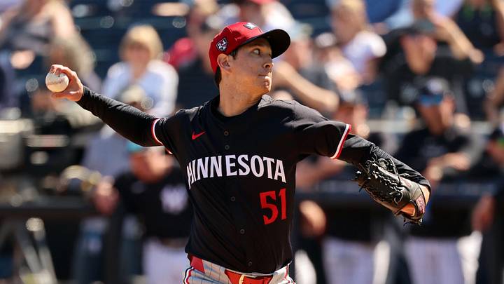 Feb 26, 2024; Tampa, Florida, USA; Minnesota Twins pitcher Matt Bowman (51) throws a pitch during the third inning against the New York Yankees at George M. Steinbrenner Field. Mandatory Credit: Kim Klement Neitzel-Imagn Images