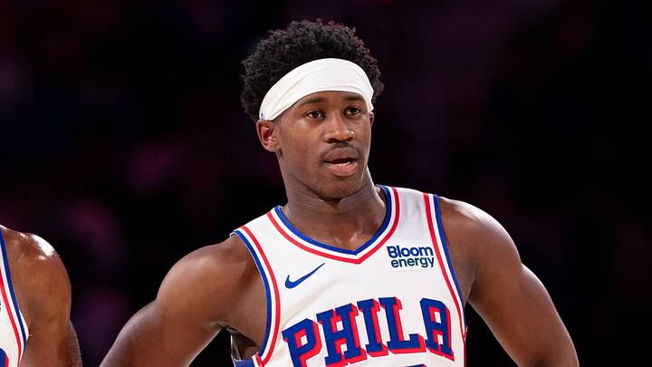 Oct 24, 2026; Philadelphia, Pennsylvania, USA; Philadelphia 76ers guard Vj Edgecombe (77) and guard Tyrese Maxey (0) look on during the second quarter against the Milwaukee Bucks at Xfinity Mobile Arena. Oct 24, 2026; Philadelphia, Pennsylvania, USA; Philadelphia 76ers guard Vj Edgecombe (77) and guard Tyrese Maxey (0) look on during the second quarter against the Milwaukee Bucks at Xfinity Mobile Arena.