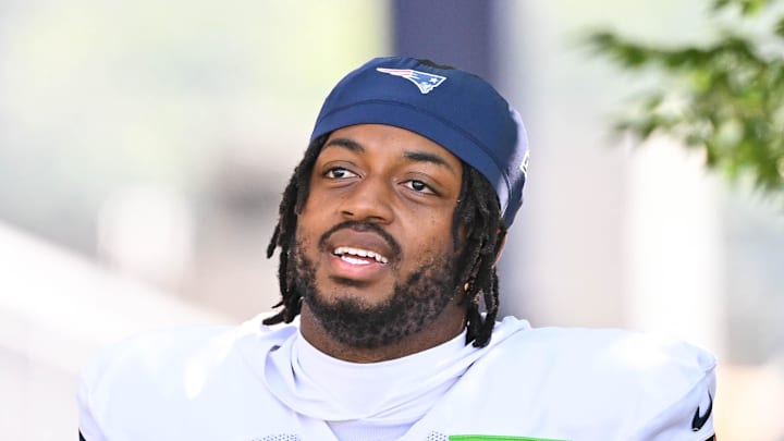 New England Patriots running back Antonio Gibson heads to the practice field New England Patriots running back Antonio Gibson heads to the practice field