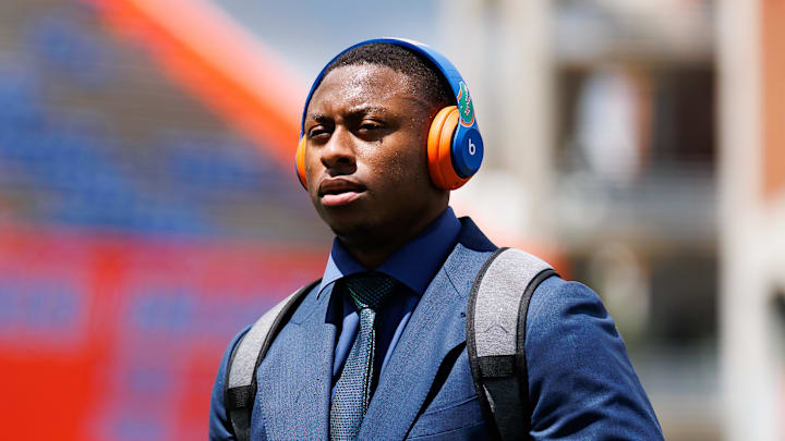 Sep 6, 2025; Gainesville, Florida, USA; Florida Gators quarterback DJ Lagway (2) walks on the field during Gator Walk before a game against the South Florida Bulls at Ben Hill Griffin Stadium. 