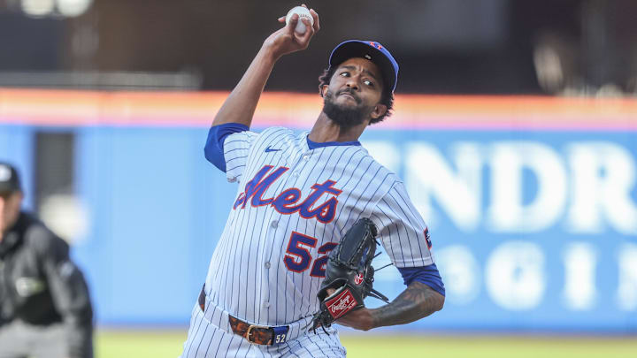 Apr 26, 2026; New York City, New York, USA;  New York Mets relief pitcher Carl Edwards Jr. (52) pitches in the third inning against the Colorado Rockies at Citi Field. Mandatory Credit: Wendell Cruz-Imagn Images
