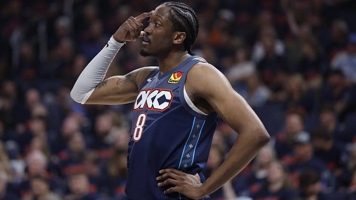 Apr 22, 2026; Oklahoma City, Oklahoma, USA; Oklahoma City Thunder guard Jalen Williams (8) gestures to his team before a play against the Phoenix Suns in the first half during game two of the first round of the 2026 NBA Playoffs at Paycom Center. Mandatory Credit: Alonzo Adams-Imagn Images Apr 22, 2026; Oklahoma City, Oklahoma, USA; Oklahoma City Thunder guard Jalen Williams (8) gestures to his team before a play against the Phoenix Suns in the first half during game two of the first round of the 2026 NBA Playoffs at Paycom Center. Mandatory Credit: Alonzo Adams-Imagn Images