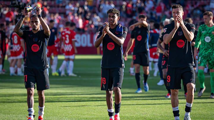 Barcelona's deadly front three of Raphinha (left) Lamine Yamal (middle) and Robert Lewandowski (right) could start together for the first time in over a month. Barcelona's deadly front three of Raphinha (left) Lamine Yamal (middle) and Robert Lewandowski (right) could start together for the first time in over a month.