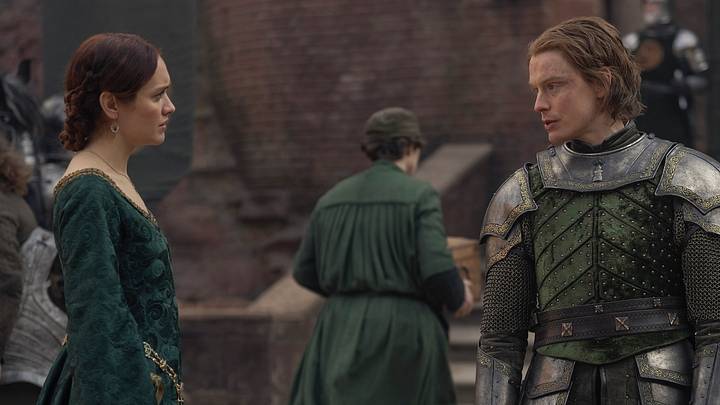 Olivia Cooke as Alicent and Freddie Fox as Gwayne in House of the Dragon season 2 episode 6