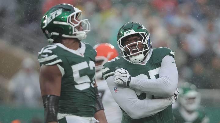 New York Jets defensive line Darrell Jackson Jr. and linebacker Kingsley Enagbare New York Jets defensive line Darrell Jackson Jr. and linebacker Kingsley Enagbare