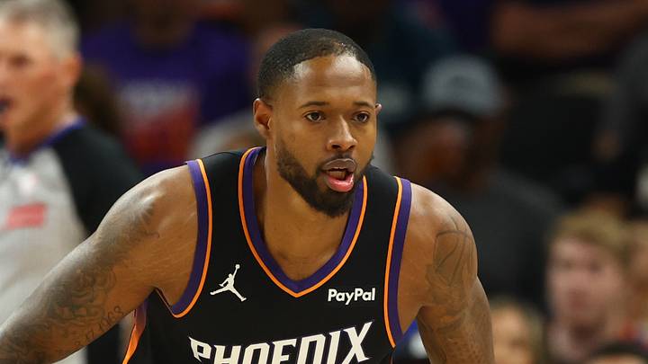 Phoenix Suns forward Haywood Highsmith (19) against the Golden State Warriors during the play-in rounds of the 2026 NBA Playoffs at Mortgage Matchup Center on April 17, 2026. Phoenix Suns forward Haywood Highsmith (19) against the Golden State Warriors during the play-in rounds of the 2026 NBA Playoffs at Mortgage Matchup Center on April 17, 2026.