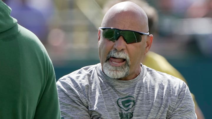 Green Bay Packers assistant head coach/special teams coordinator Rich Bisaccia is shown during a joint practice with the Seattle Seahawks Thursday, August 21, 2025 in Green Bay, Wisconsin.