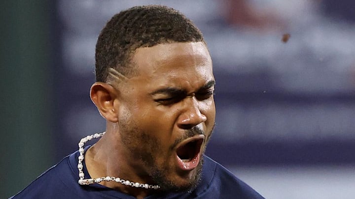 Seattle Mariners outfielder Julio Rodriguez (44) celebrates after hitting a triple during the seventh inning against the Baltimore Orioles at Oriole Park at Camden Yards on Aug. 13. Seattle Mariners outfielder Julio Rodriguez (44) celebrates after hitting a triple during the seventh inning against the Baltimore Orioles at Oriole Park at Camden Yards on Aug. 13.