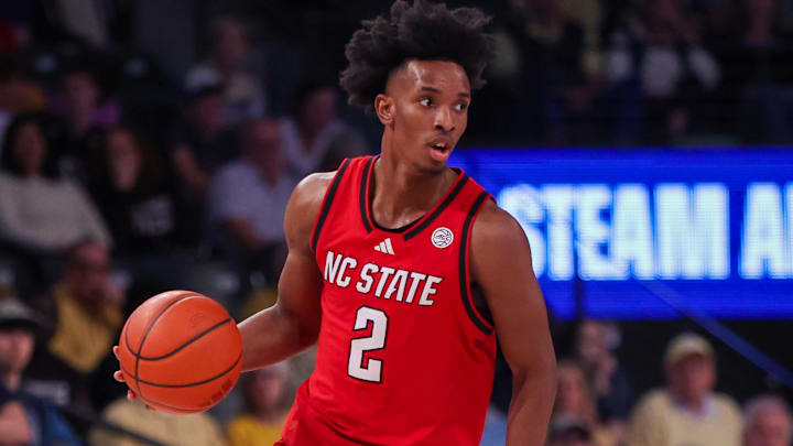 Mar 1, 2025; Atlanta, Georgia, USA; North Carolina State Wolfpack guard Paul McNeil (2) dribbles against the Georgia Tech Yellow Jackets in the first half at McCamish Pavilion. Mandatory Credit: Brett Davis-Imagn Images
Mar 1, 2025; Atlanta, Georgia, USA; North Carolina State Wolfpack guard Paul McNeil (2) dribbles against the Georgia Tech Yellow Jackets in the first half at McCamish Pavilion. Mandatory Credit: Brett Davis-Imagn Images
