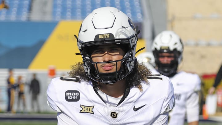 Nov 8, 2025; Morgantown, West Virginia, USA; Colorado Buffaloes quarterback Julian Lewis (10) warms up prior to their game against the West Virginia Mountaineers at Milan Puskar Stadium.