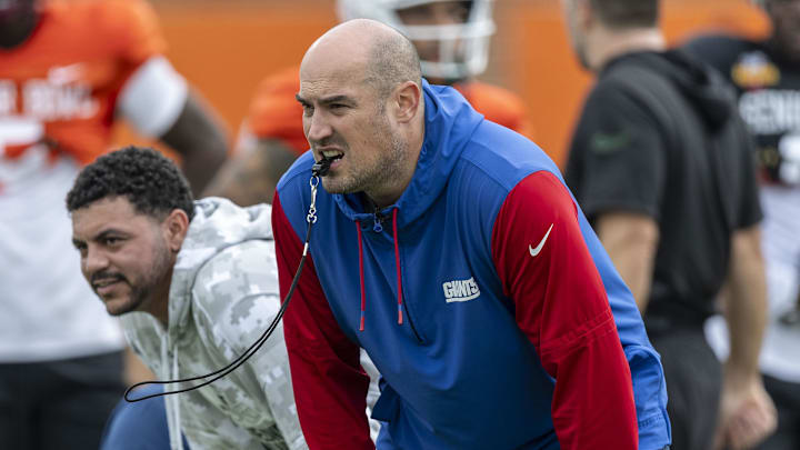Mike Kafka of the New York Giants  from earlier this year in his role as head coach in the Senior Bowl.