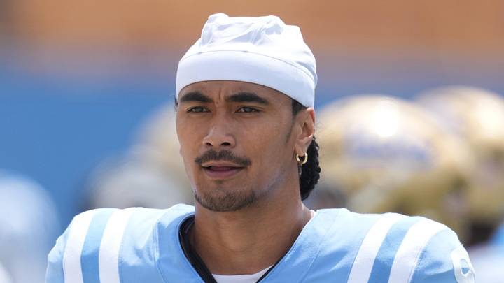 May 2, 2026; Pasadena, CA, USA; UCLA Bruins quarterback Nico Iamaleava (9) reacts during the spring game at Rose Bowl. Mandatory Credit: Kirby Lee-Imagn Images