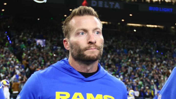 Jan 25, 2026; Seattle, WA, USA; Los Angeles Rams head coach Sean McVay walks on field after the 2026 NFC Championship Game against the Seattle Seahawks at Lumen Field. Mandatory Credit: Kevin Ng-Imagn Images