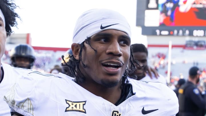 Oct 19, 2024; Tucson, Arizona, USA; Colorado Buffaloes running back Dallan Hayden (7) and quarterback Destin Wade (8) against the Arizona Wildcats at Arizona Stadium. Mandatory Credit: Mark J. Rebilas-Imagn Images