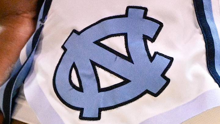 Jan 3, 2026; Dallas, Texas, USA; A view of the North Carolina Tar Heels logo on the shorts of forward Caleb Wilson (8) during the second half against the SMU Mustangs at Moody Coliseum. Mandatory Credit: Jerome Miron-Imagn Images