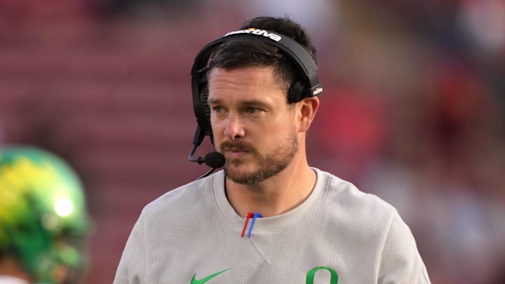 Sep 30, 2023; Stanford, California, USA; Oregon Ducks head coach Dan Lanning during the third quarter against the Stanford Cardinal at Stanford Stadium. 