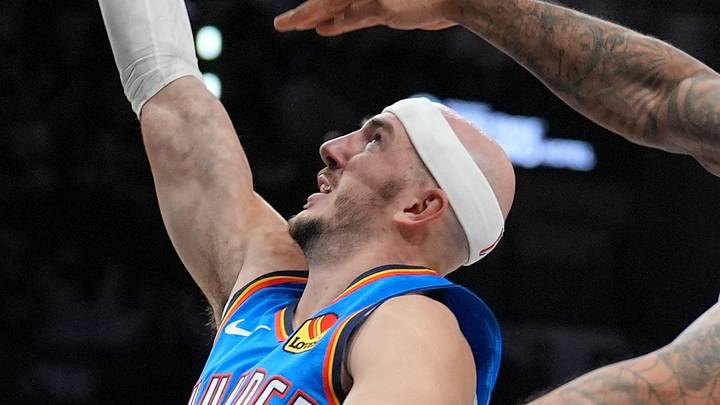 Oct 20, 2026; San Antonio, Texas, USA; Oklahoma City Thunder guard Alex Caruso (9) shoots in front of San Antonio Spurs forward Julian Champagnie (30) in the first half at Frost Bank Center. Mandatory Credit: Daniel Dunn-Imagn Images Oct 20, 2026; San Antonio, Texas, USA; Oklahoma City Thunder guard Alex Caruso (9) shoots in front of San Antonio Spurs forward Julian Champagnie (30) in the first half at Frost Bank Center. Mandatory Credit: Daniel Dunn-Imagn Images