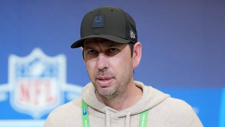 Indianapolis Colts coach Shane Steichen speaks at the NFL Scouting Combine 
