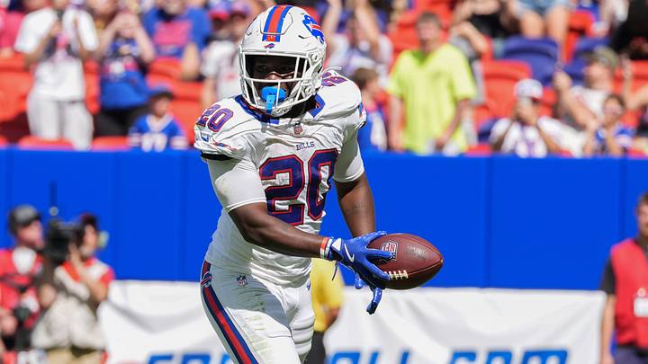 Buffalo Bills running back Frank Gore Jr. reacts to scoring a touchdown against the Carolina Panthers. Buffalo Bills running back Frank Gore Jr. reacts to scoring a touchdown against the Carolina Panthers.