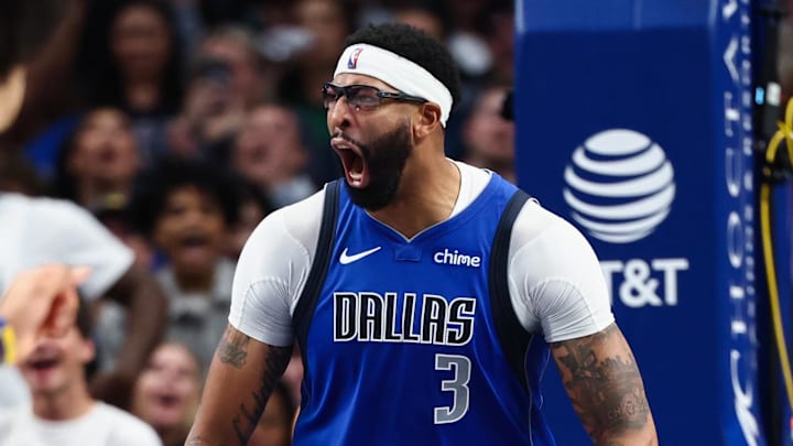 Oct 24, 2025; Dallas, Texas, USA; Dallas Mavericks forward Anthony Davis (3) reacts after a dunk during the second half against the Washington Wizards at American Airlines Center. Mandatory Credit: Kevin Jairaj-Imagn Images Oct 24, 2025; Dallas, Texas, USA; Dallas Mavericks forward Anthony Davis (3) reacts after a dunk during the second half against the Washington Wizards at American Airlines Center. Mandatory Credit: Kevin Jairaj-Imagn Images